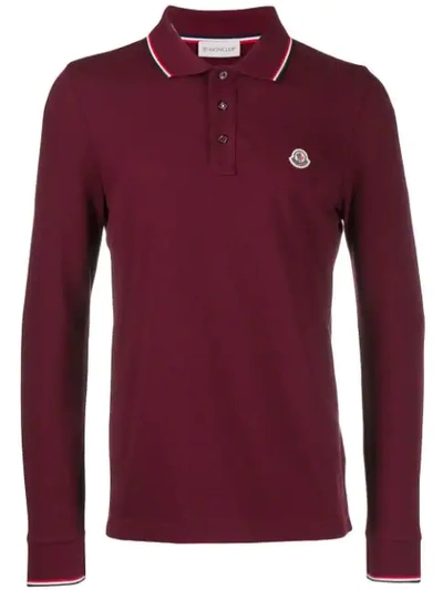 Shop Moncler Logo Long-sleeve Polo Shirt In Red