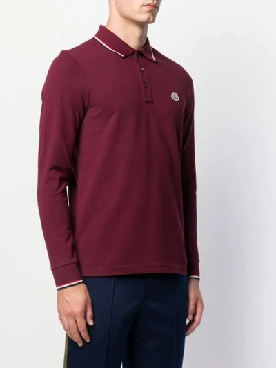 Shop Moncler Logo Long-sleeve Polo Shirt In Red