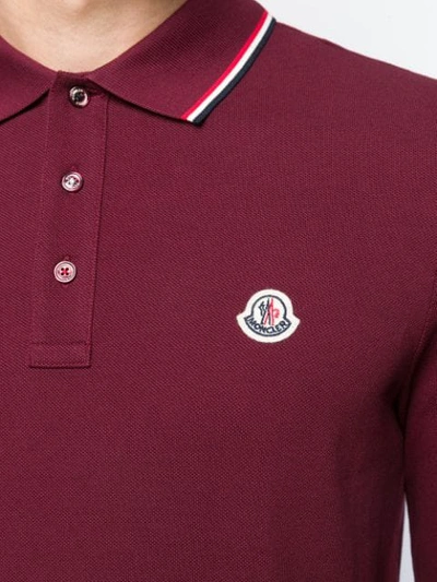 Shop Moncler Logo Long-sleeve Polo Shirt In Red