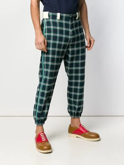 Shop Marni Check Print Cropped Trousers In Blue