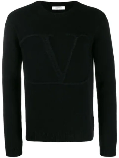 Shop Valentino Vlogo Knitted Sweater In Black