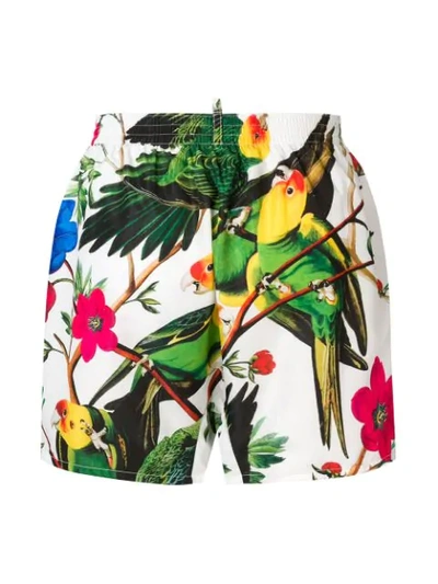 Shop Dsquared2 Tropical Print Swimming Trunks In 110 White