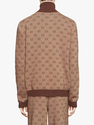 Shop Gucci Gg Jacquard Knit Bomber In Neutrals