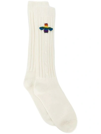 Shop Gucci Rainbow Bee Appliqué Socks In 9200 White