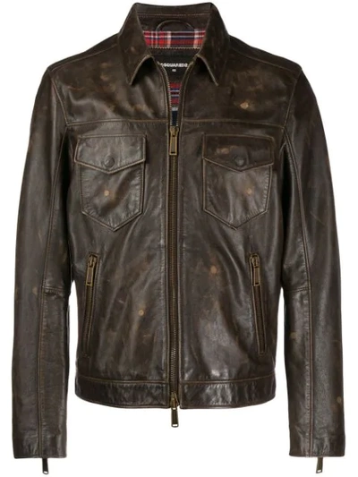 DSQUARED2 WORN-OUT EFFECT JACKET - 棕色