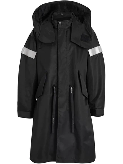 Shop Burberry Detachable Hood Reflective Stripe Nylon Parka In Black