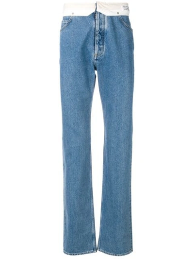 Shop Maison Margiela Turnover Waist Bootcut Jeans In Blue