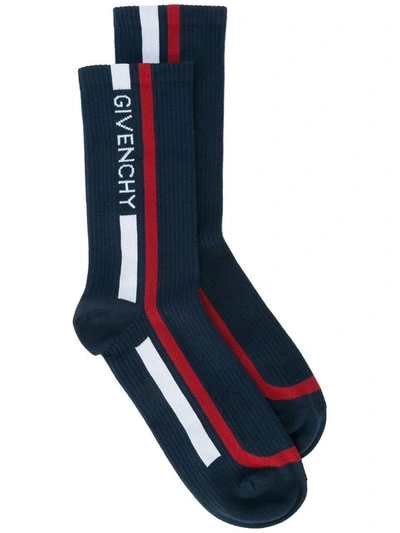 Shop Givenchy Logo Stripe Socks In Blue