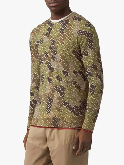 Shop Burberry Monogram Print Merino Wool Sweater In Green