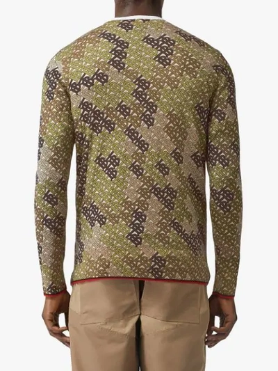 Shop Burberry Monogram Print Merino Wool Sweater In Green