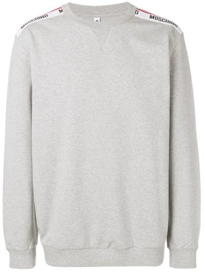 Shop Moschino Logo Stripe Sweatshirt - Grey