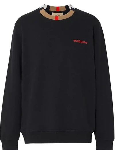 Shop Burberry Icon Stripe Detail Cotton Sweatshirt In Black