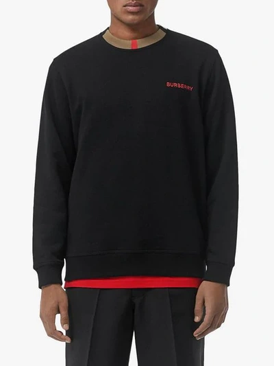 Shop Burberry Icon Stripe Detail Cotton Sweatshirt In Black