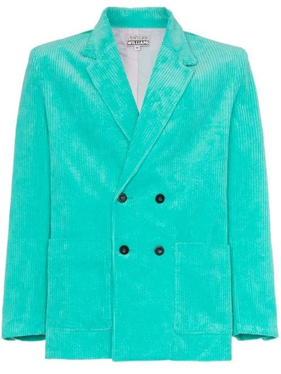 Shop Ashley Williams Executive Double Breasted Corduroy Cotton Blazer In Blue