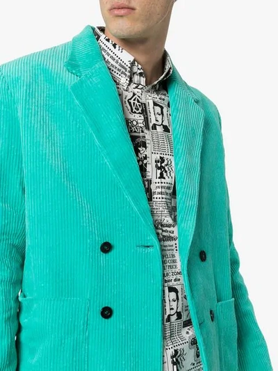 Shop Ashley Williams Executive Double Breasted Corduroy Cotton Blazer In Blue