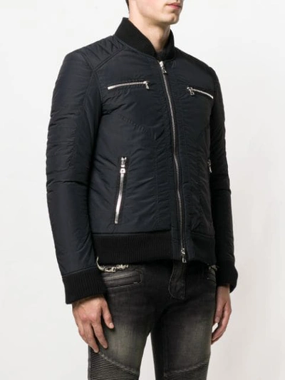 Shop Balmain Printed Bomber Jacket In Black