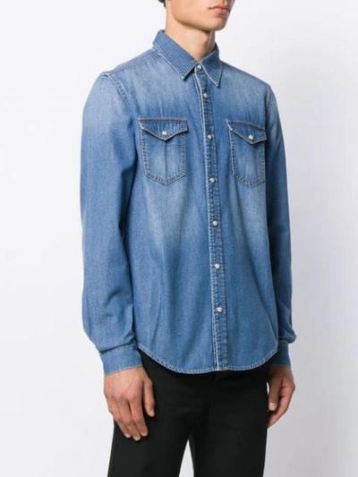 Shop Givenchy Chest Pocket Denim Shirt In Blue