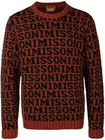 Shop Missoni Logo Intarsia Jumper In Red