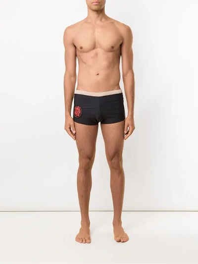Shop Amir Slama Embroidered Swimming Trunks In Black