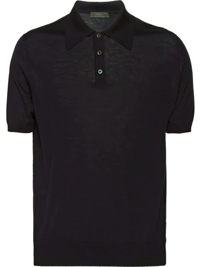 Shop Prada Wool Polo Shirt In Blue