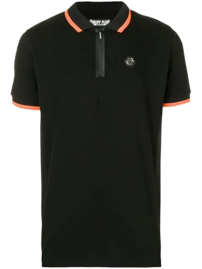 Shop Philipp Plein Active Logo Plaque Polo Shirt - Black