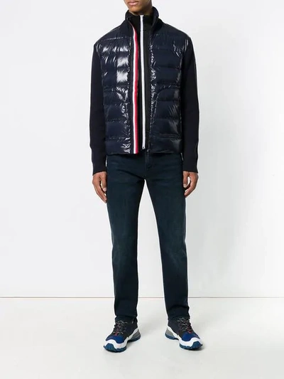 Shop Moncler Padded-panel Cardigan In Blue