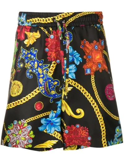 Shop Versace Baroque And Floral Print Shorts In Black