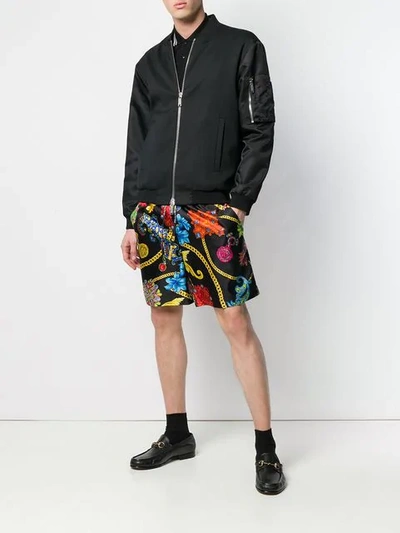 Shop Versace Baroque And Floral Print Shorts In Black