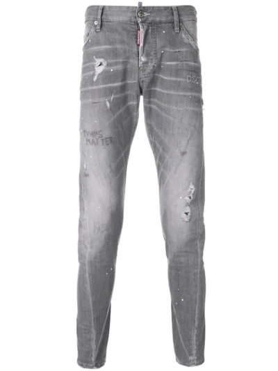 Shop Dsquared2 Distressed Slim Jeans In Grey