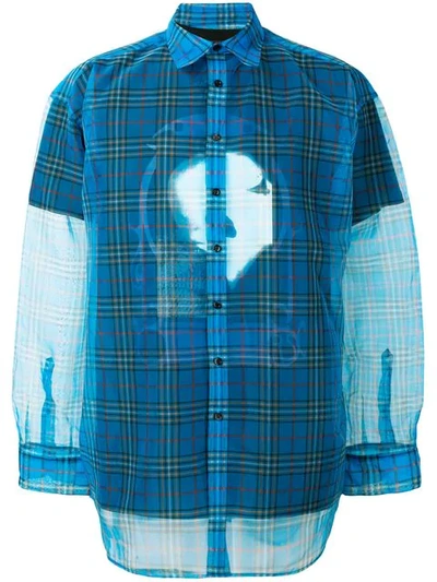 Shop Raf Simons Oversized Transparent Check Shirt In Blue