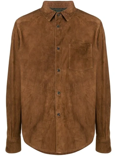 Shop Ajmone Suede Classic Shirt In Brown