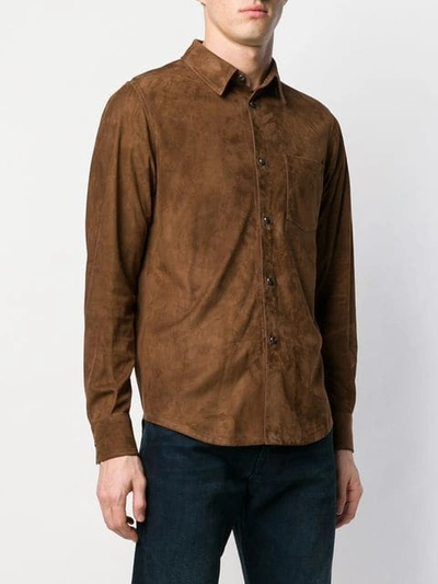 Shop Ajmone Suede Classic Shirt In Brown