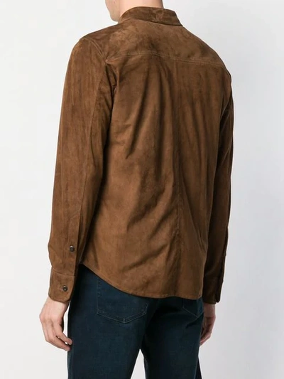 Shop Ajmone Suede Classic Shirt In Brown