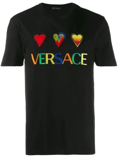 Shop Versace Embroidered Logo T-shirt In Black