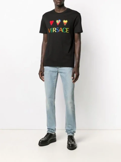 Shop Versace Embroidered Logo T-shirt In Black