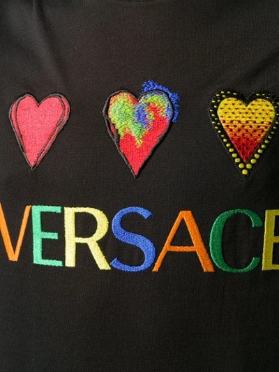 Shop Versace Embroidered Logo T-shirt In Black