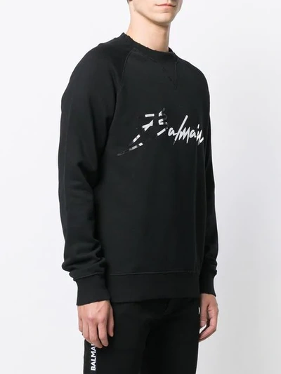 Shop Balmain Foiled Signature Logo Sweatshirt In Black