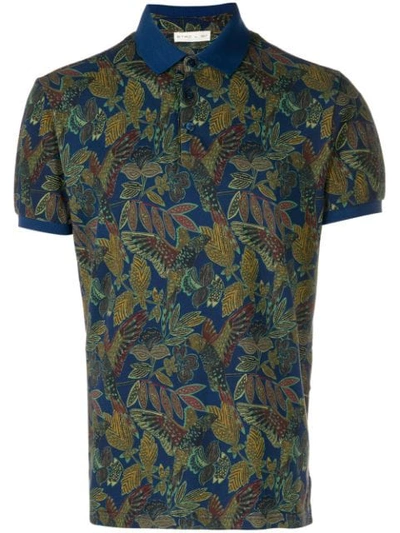 Shop Etro Floral Print Polo Shirt In Blue