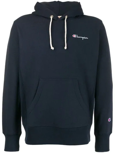 CHAMPION EMBROIDERED LOGO HOODIE - 蓝色