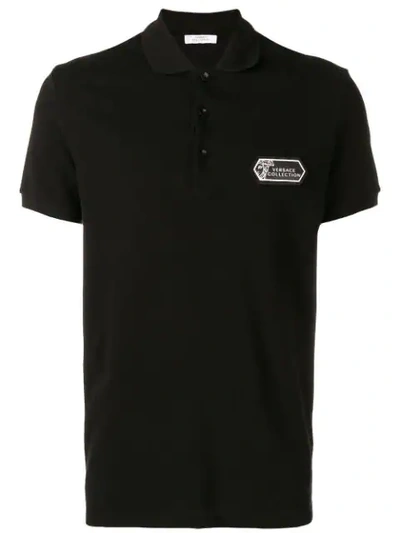 Shop Versace Logo Polo Top In Black