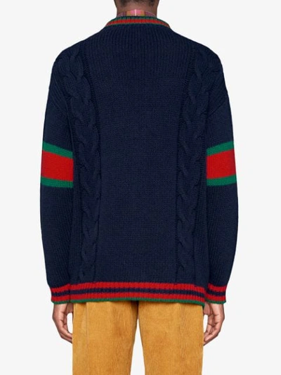 Shop Gucci Cable Knit Cardigan In Blue