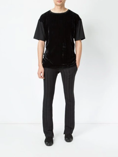 Shop Ann Demeulemeester Striped Double Waistband Slim Fit Trousers - Black