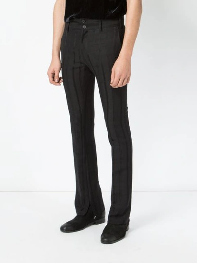 Shop Ann Demeulemeester Striped Double Waistband Slim Fit Trousers - Black