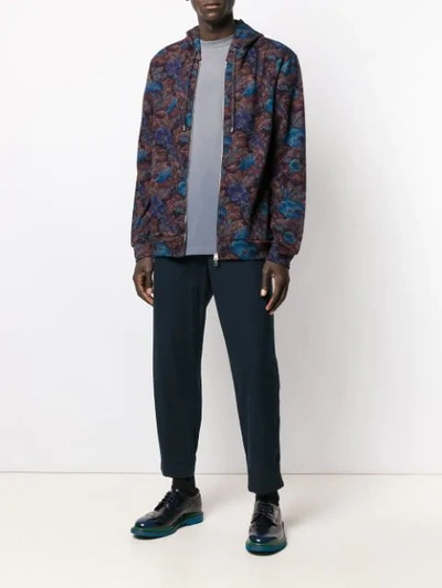 Shop Etro Floral Print Zipped Hoodie In Blue