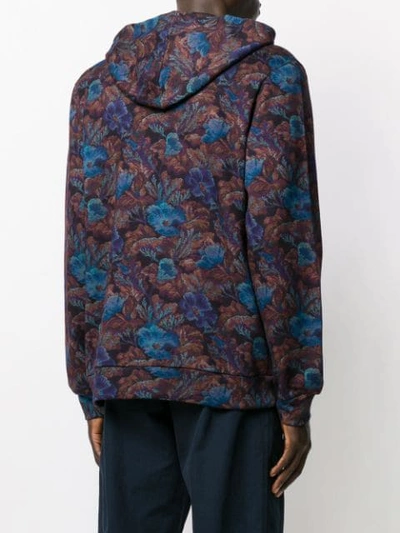 Shop Etro Floral Print Zipped Hoodie In Blue