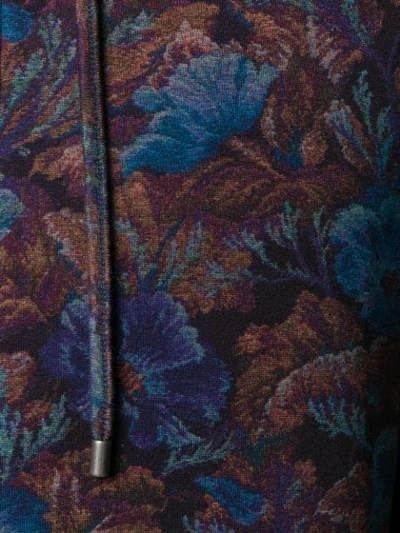 Shop Etro Floral Print Zipped Hoodie In Blue