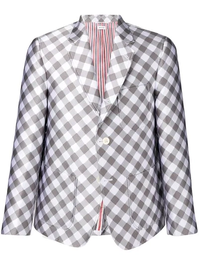 Shop Thom Browne Patch Pocket Gingham Sack Sport Coat In 035 Med Grey