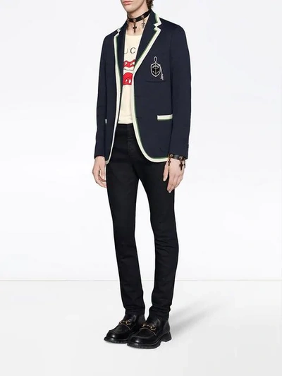 Shop Gucci Blazer Anchor Crest Jacket - Blue