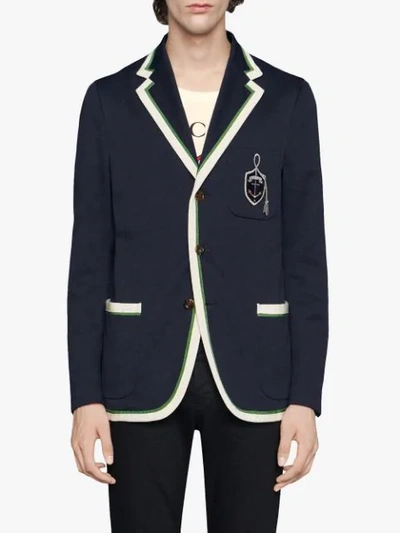 Shop Gucci Blazer Anchor Crest Jacket - Blue