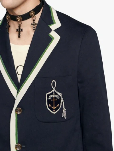 Shop Gucci Blazer Anchor Crest Jacket - Blue